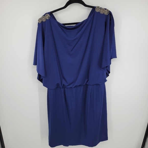 R&M Richards Blue Ruffle Dress with Shoulder Details Size 22W - Picture 4 of 14